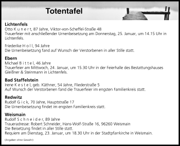 Anzeige von Totentafel vom 23.01.2018 von MGO