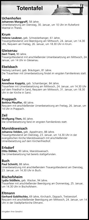 Anzeige von Totentafel vom 23.01.2018 von MGO