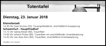 Anzeige von Totentafel vom 23.01.2018 von MGO