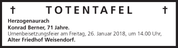 Anzeige von Totentafel vom 25.01.2018 von MGO