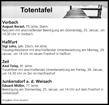 Anzeige von Totentafel vom 25.01.2018 von MGO
