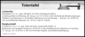 Anzeige von Totentafel vom 26.01.2018 von MGO