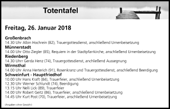 Anzeige von Totentafel vom 26.01.2018 von MGO