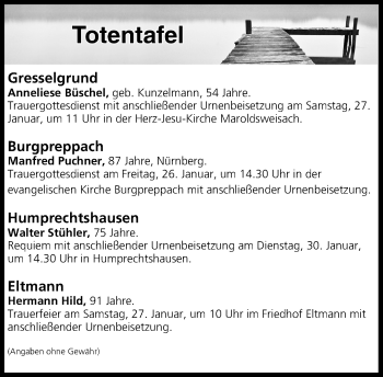 Anzeige von Totentafel vom 26.01.2018 von MGO