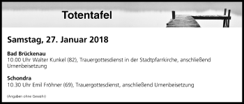 Anzeige von Totentafel vom 27.01.2018 von MGO