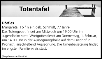 Anzeige von Totentafel vom 31.01.2018 von MGO