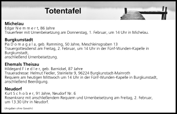 Anzeige von Totentafel vom 31.01.2018 von MGO