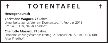 Anzeige von Totentafel vom 31.01.2018 von MGO