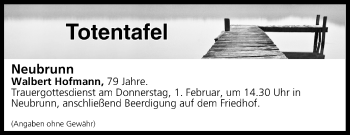 Anzeige von Totentafel vom 31.01.2018 von MGO