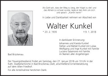 Anzeige von Walter Kunkel von MGO
