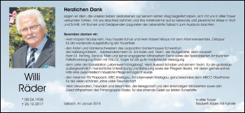Anzeige von Willi Räder von MGO