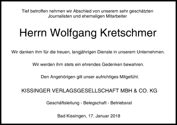 Anzeige von Wolfgang Kretschmer von MGO