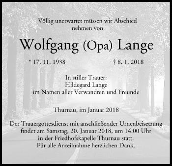 Anzeige von Wolfgang  Lange von MGO