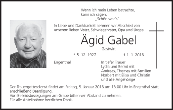Anzeige von Ägid Gabel von MGO
