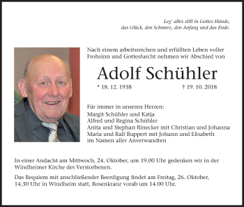 Anzeige von Adolf Schühler von MGO
