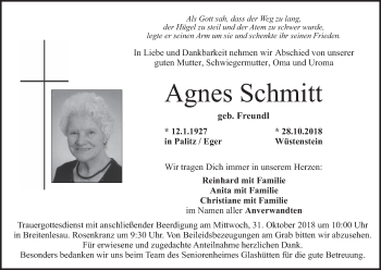 Anzeige von Agnes Schmitt von MGO