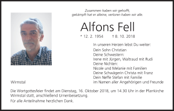 Anzeige von Alfons Fell von MGO