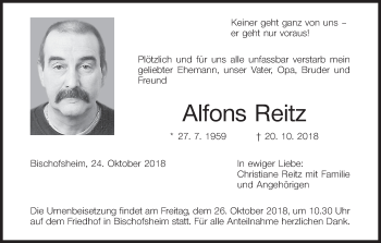 Anzeige von Alfons Reitz von MGO