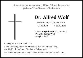 Anzeige von Alfred Wolf von MGO