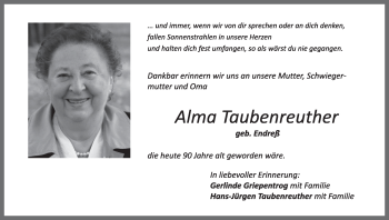 Anzeige von Alma Taubenreuther von MGO