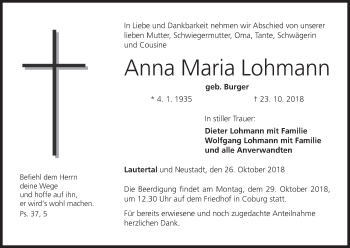 Anzeige von Anna Maria Lohmann von MGO