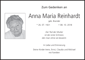 Anzeige von Anna Maria Reinhardt von MGO