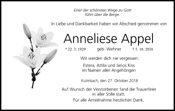 Anzeige von Anneliese Appel von MGO