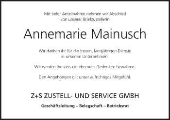 Anzeige von Annemarie Mainusch von MGO