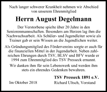 Anzeige von August Degelmann von MGO
