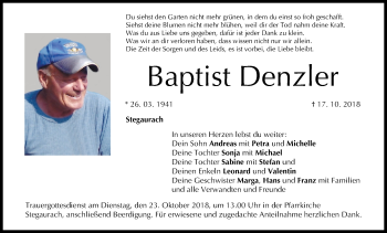 Anzeige von Baptist Denzler von MGO