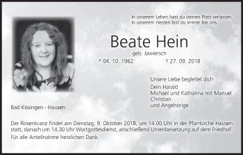 Anzeige von Beate Hein von MGO