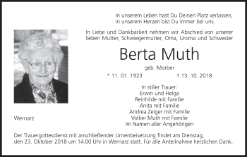 Anzeige von Berta Muth von MGO