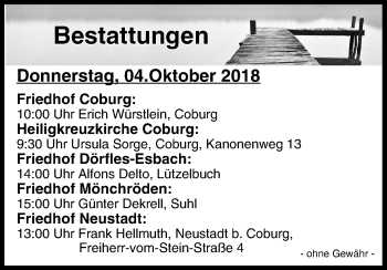 Anzeige von Bestattungen vom 03.10.2018 von MGO