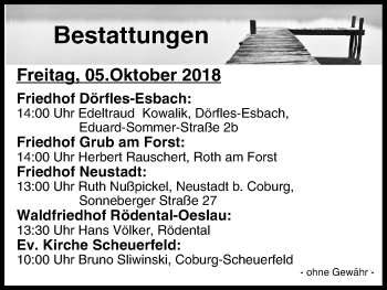 Anzeige von Bestattungen vom 05.10.2018 von MGO