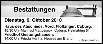 Anzeige von Bestattungen vom 09.10.2018 von MGO