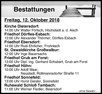 Anzeige von Bestattungen vom 12.10.2018 von MGO