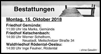 Anzeige von Bestattungen vom 15.10.2018 von MGO