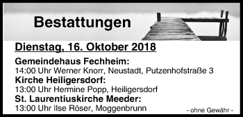 Anzeige von Bestattungen vom 16.10.2018 von MGO