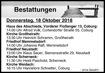 Anzeige von Bestattungen vom 18.10.2018 von MGO