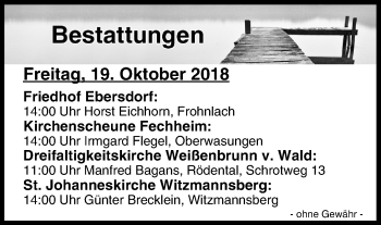 Anzeige von Bestattungen vom 19.10.2018 von MGO