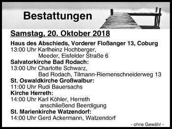 Anzeige von Bestattungen vom 20.10.2018 von MGO