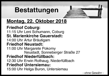 Anzeige von Bestattungen vom 22.10.2018 von MGO