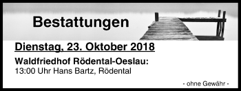 Anzeige von Bestattungen vom 23.10.2018 von MGO