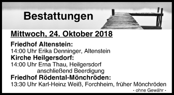 Anzeige von Bestattungen vom 24.10.2018 von MGO