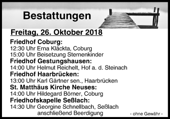 Anzeige von Bestattungen vom 26.10.2018 von MGO
