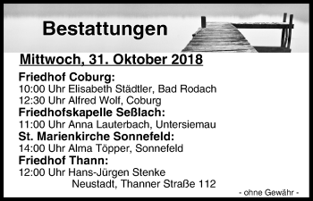Anzeige von Bestattungen vom 31.10.2018 von MGO