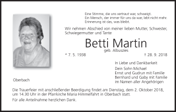 Anzeige von Betti Martin von MGO
