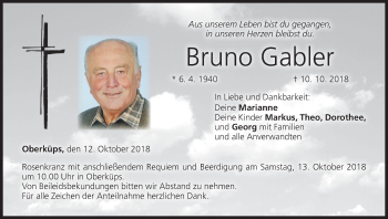 Anzeige von Bruno Gabler von MGO