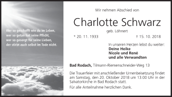 Anzeige von Charlotte Schwarz von MGO