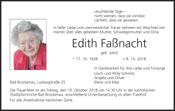 Anzeige von Edith Faßnacht von MGO